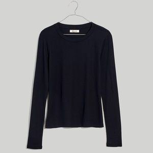 Madewell Fine Ribbed Crewneck Long-Sleeve Tee in True Black size Medium